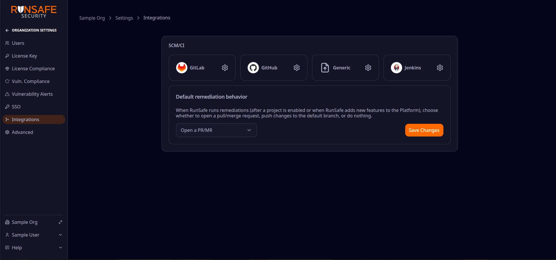Integrations: SCM/CI providers and default remediation behavior