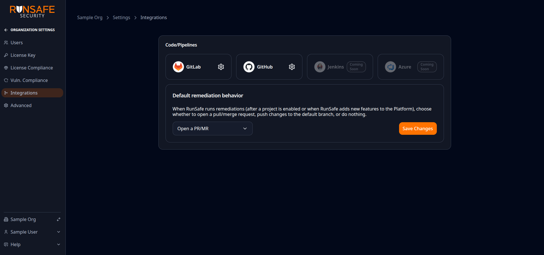 Integrations: code providers and default remediation behavior